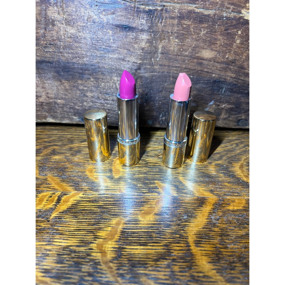 Elizabeth Arden Lipstick Duo Raspberry 48 and Desert Rose 17 Gold Tubes NOS